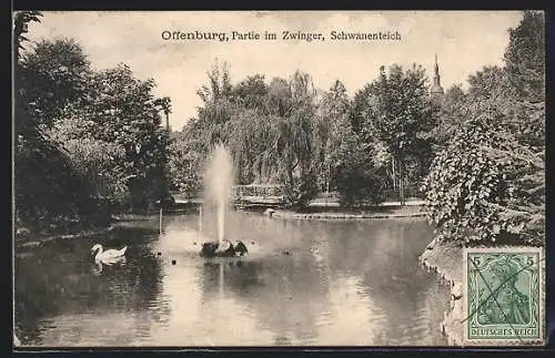 AK Offenburg, Schwanenteich im Zwinger