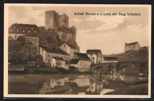 AK Runkel, Schloss an der Lahn mit Burg Schadeck