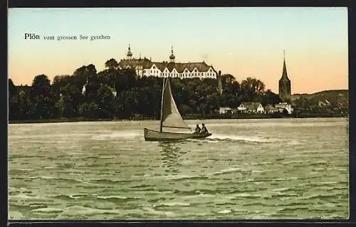 AK Plön, Blick vom grossen See auf Schloss und Kirche