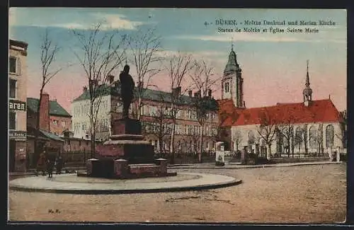 AK Düren, Moltke-Denkmal und Marienkirche