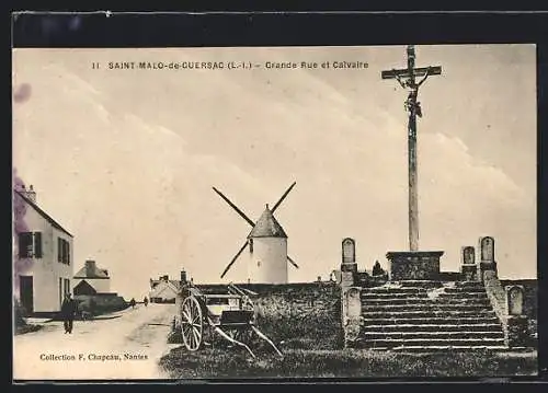 AK Saint-Malo-de-Guersac, Grande Rue et Calvaire, Moulin