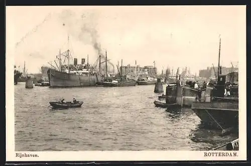 AK Rotterdam, Rijnhaven vom Wasser aus