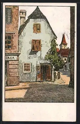 Künstler-AK Wels, Partie in der Altstadt