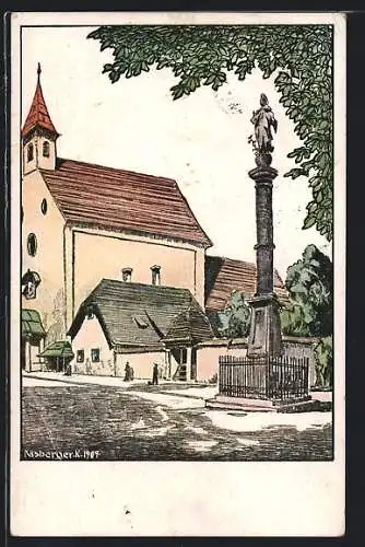 Künstler-AK Wels, Motiv der Vorstadtkirche