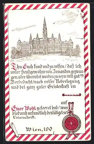 Lithographie Wien, Trink-Urkunde, Rathaus