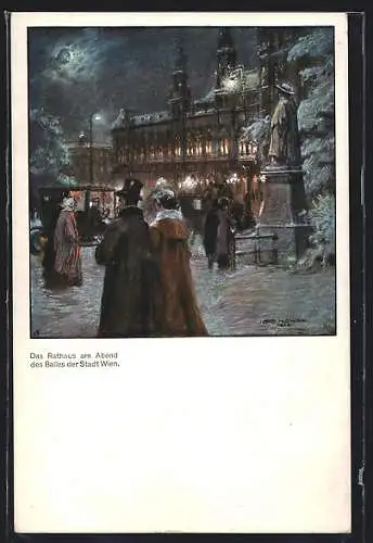 Künstler-AK Wien, Das Rathaus am Abend des Balles