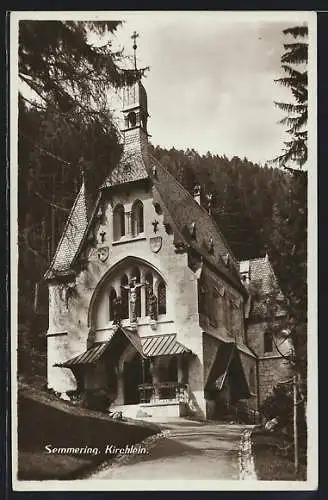 AK Semmering, Kirchlein mit Strassenpartie