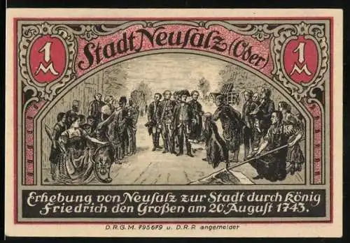 Notgeld Neusalz (Oder), 1 Mark, Wappen, Erhebung zur Stadt durch König Friedrich des Grossen am 20. August 1743