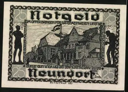Notgeld Neundorf i. Anh. 1921, 25 Pfennig, Gebäudeansicht
