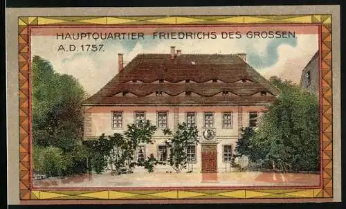 Notgeld Rossbach, 50 Pfennig, Hauptquartier Friedrchs des Grossen, Wappen
