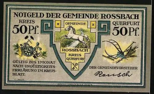 Notgeld Rossbach, 50 Pfennig, Die Schlacht bei Rossbach 5. November 1757, Wappen