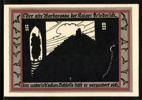 Notgeld Rossla am Kyffhäuser 1921, 50 Pfennig, Der alte Barbarossa der Kaiser Friederich im unterirdischen Scloss
