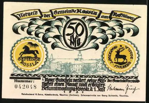 Notgeld Rossla am Kyffhäuser 1921, 50 Pfennig, Der Kaiser schläft verzaubert hundert Jahr