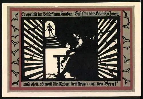 Notgeld Rossla am Kyffhäuser 1921, 50 Pfennig, Der Kaiser spricht im Schlaf zum Knaben-Geh hin vors Schloss o Zwerg