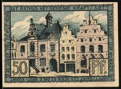 Notgeld Husum 50 Pfennig, Wappen und Rathaus