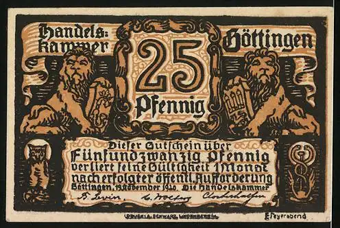 Notgeld Göttingen 1920, 25 Pfennig, Kirche und Wappen von Northeim und Uslar