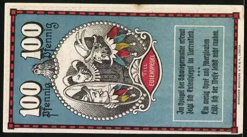 Notgeld Mölln i. Lbg. 1921, 100 Pfennig, Wappen und Till Eulenspiegel