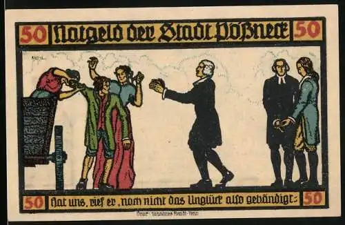 Notgeld Pössneck 1921, 50 Pfennig, Hat uns, rief er, noch nicht das Unglück also gebändigt, Goethe: Hermann u. Dorothea 4