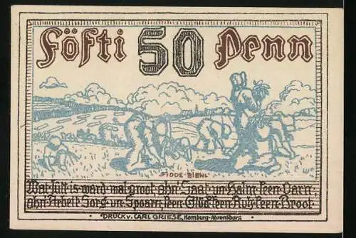 Notgeld Wandsbek 1920, 50 Pfennig, Bauern auf dem Feld