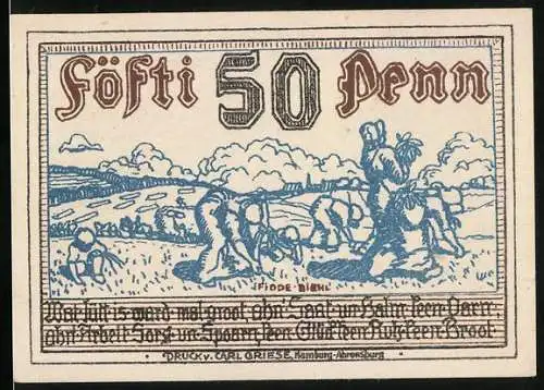 Notgeld Wandsbek 1920, 50 Pfennig, Bauern auf dem Feld