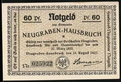 Notgeld Neugraben-Hausbruch 1921, 60 Pfennig, Rodelsport am Opferberg in der Neugrabener Schweiz