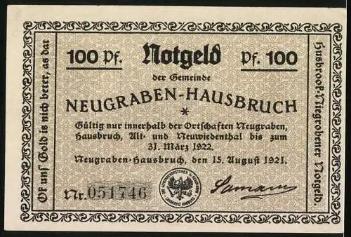 Notgeld Neugraben-Hausbruch 1921, 100 Pfennig, Deutschlands Rettung ?-Das Loch im Westen !