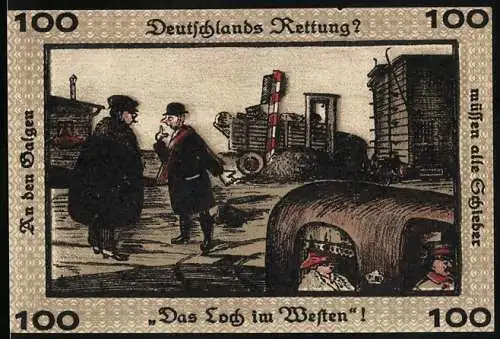 Notgeld Neugraben-Hausbruch 1921, 100 Pfennig, Deutschlands Rettung ?-Das Loch im Westen !