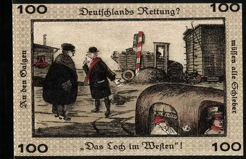 Notgeld Neugraben-Hausbruch 1921, 100 Pfennig, Deutschlands Rettung ?-Das Loch im Westen !