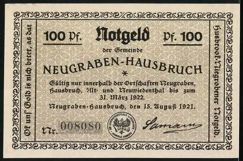 Notgeld Neugraben-Hausbruch 1921, 100 Pfennig, Deutschlands Rettung ?-Das Loch im Westen !