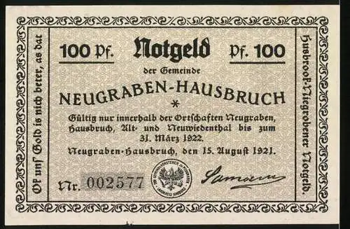 Notgeld Neugraben-Hausbruch 1921, 100 Pfennig, Deutschlands Rettung ?-Das Loch im Westen !