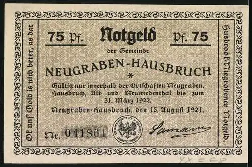 Notgeld Neugraben-Hausbruch 1921, 75 Pfennig, Beerdigung mit Hindernissen in der guten alten Zeit !