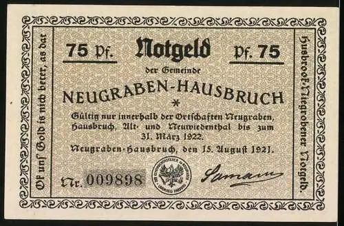 Notgeld Neugraben-Hausbruch 1921, 75 Pfennig, Beerdigung mit Hindernissen in der guten alten Zeit !