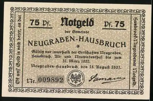 Notgeld Neugraben-Hausbruch 1921, 75 Pfennig, Beerdigung mit Hindernissen in der guten alten Zeit !