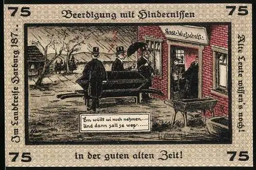 Notgeld Neugraben-Hausbruch 1921, 75 Pfennig, Beerdigung mit Hindernissen in der guten alten Zeit !