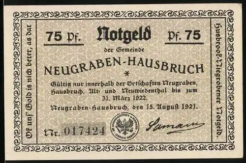 Notgeld Neugraben-Hausbruch 1921, 75 Pfennig, Beerdigung mit Hindernissen in der guten alten Zeit !