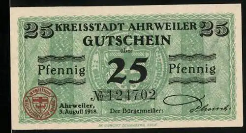 Notgeld Ahrweiler 1918, 25 Pfennig, Wappen