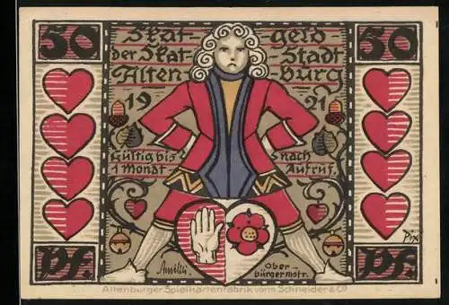 Notgeld Altenburg 1921, 50 Pfennig, Die Wiege des Skatspiels, Wappen