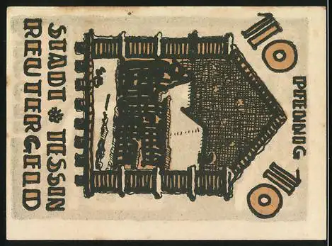 Notgeld Tessin 1922, 10 Pfennig, Stadtansicht, Bauernhäuser im Schnee
