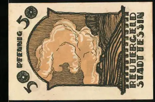 Notgeld Tessin 1922, 50 Pfennig, Landschaftsbild, Stadtansicht