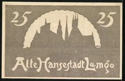 Notgeld Lemgo 1921, 25 Pfennig, Gebäudesilhouette