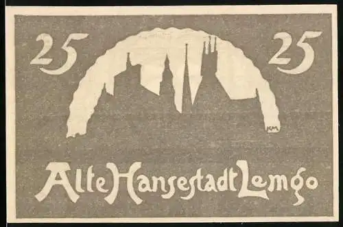 Notgeld Lemgo 1921, 25 Pfennig, Gebäudesilhouette