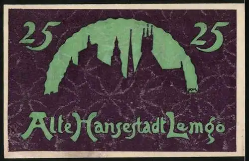 Notgeld Lemgo 1921, 25 Pfennig, Gebäudesilhouette