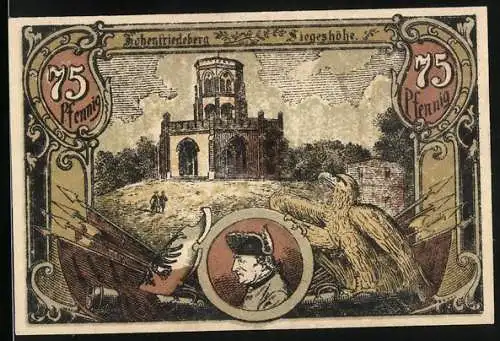 Notgeld Hohenfriedeberg, 25 Pfennig, Hohenfriedeberger Marsch, Siegeshöhe, Portrait der alte Fritz