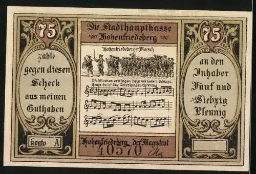 Notgeld Hohenfriedeberg, 25 Pfennig, Hohenfriedeberger Marsch, Siegeshöhe, Portrait der alte Fritz