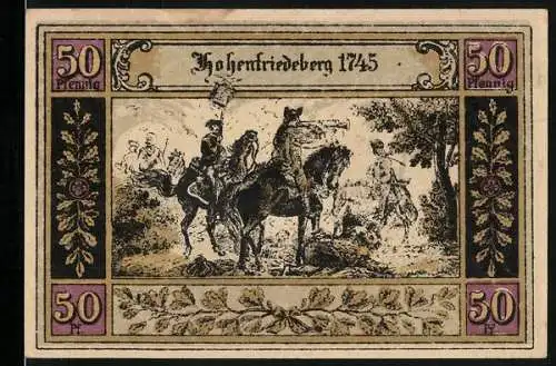 Notgeld Hohenfriedeberg, 50 Pfennig, Schlachtszene 1745, Kirche