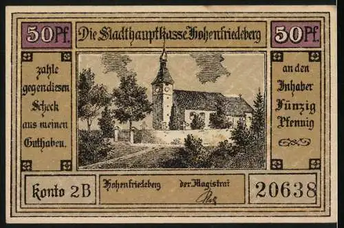 Notgeld Hohenfriedeberg, 50 Pfennig, Schlachtszene 1745, Kirche