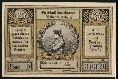 Notgeld Hohenfriedeberg, 1,25 Mark, Siegeshöhe, Portrait