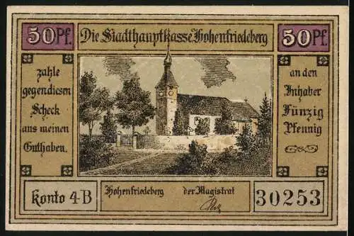 Notgeld Hohenfriedeberg, 50 Pfennig, Kirche, Schlachtszene 1745