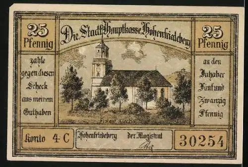 Notgeld Hohenfriedeberg, 25 Pfennig, Schloss Hohenfriedeberg, Protest. Kirche