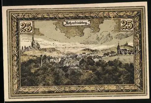 Notgeld Hohenfriedeberg, 25 Pfennig, Protest. Kirche, Stadtpanorama